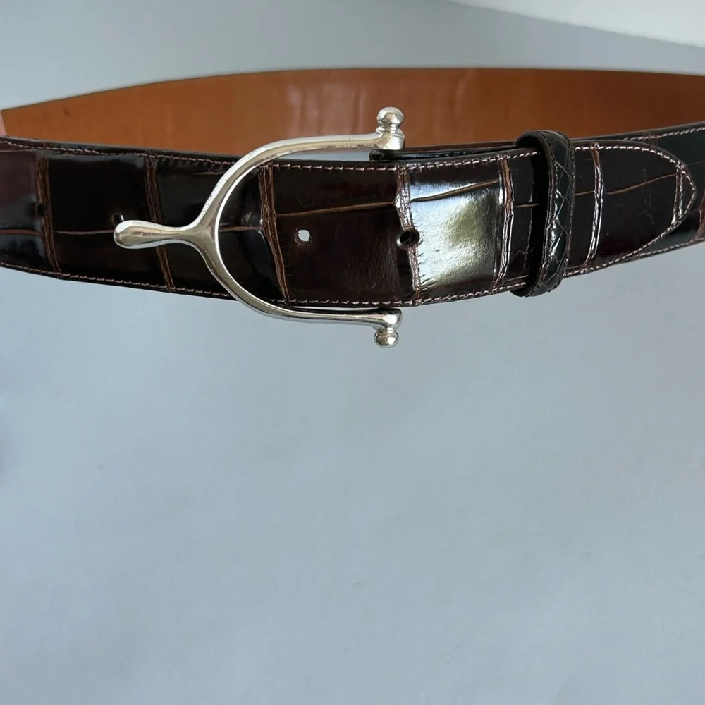Pat Areias Sterling Silver Stirrup Belt Buckle Alligator Strap Size 32 - Picture 2 of 5